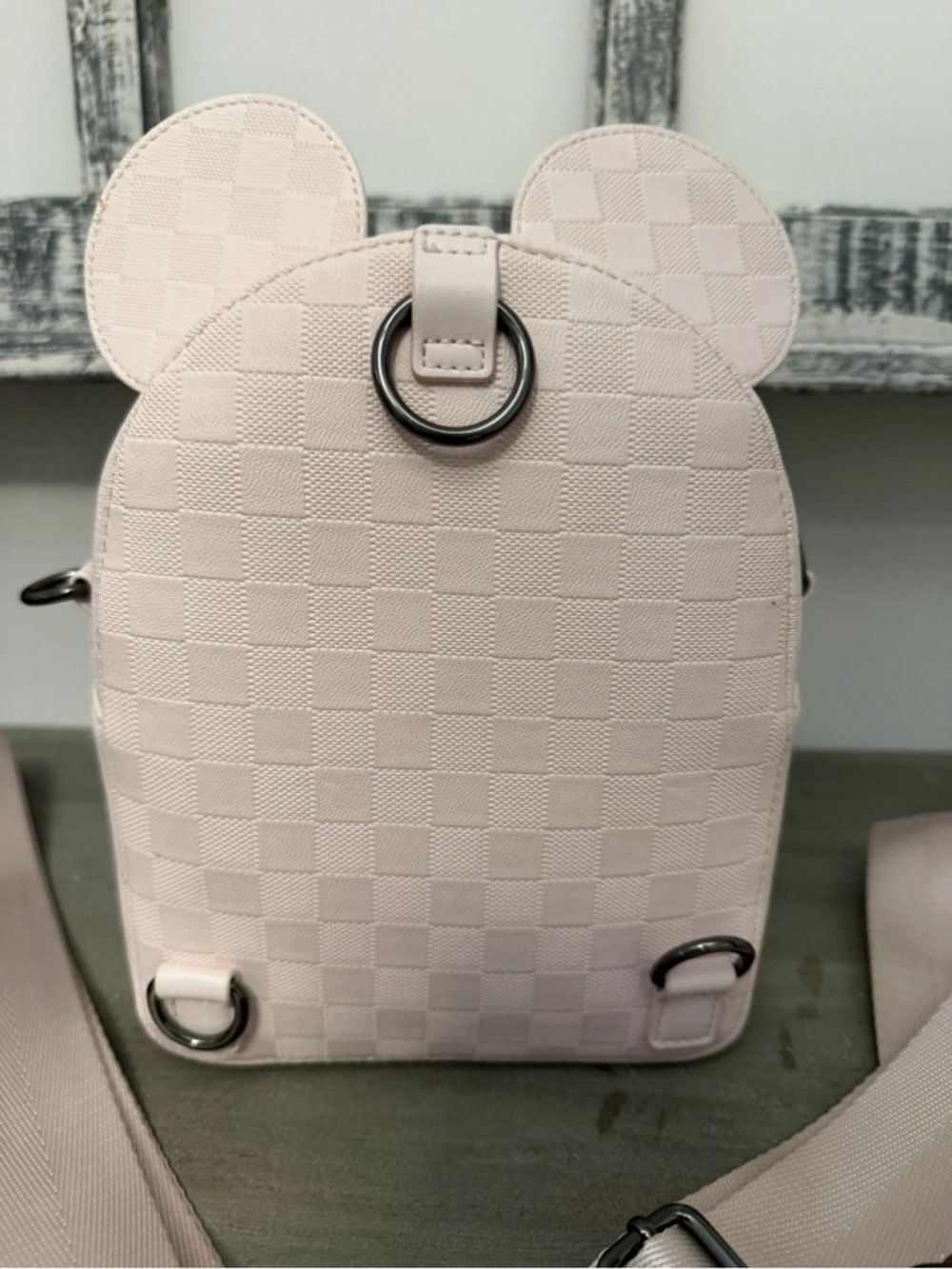 LOUNGEFLY Disney Minnie Mouse Checkered Texture Mini Backpack - Picture 3 of 8